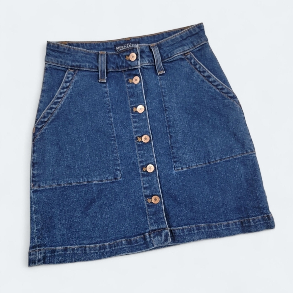 J. Crew Mercantile Denim Button-Front Skirt Size 0 Jeans Mini Classic Retro Boho